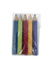 Set of five coloured pencils in a clear plastic package on a white background