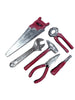Realistic dark chocolate tools with red handles on a a white background.