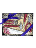 Realistic dark chocolate tools with red handles.  In a black gift box with cream shredded paper and a purple ribbon. On a white background.