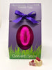 Raspberry and white chocolate Easter Egg in pink foil and packaged in a G&S Easter egg box.